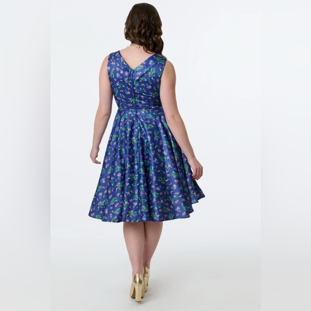 Dolly & Dotty 1950s Purple & Teal Peacock Print Grace Swing Dress Size 6 Retro - Picture 11 of 12